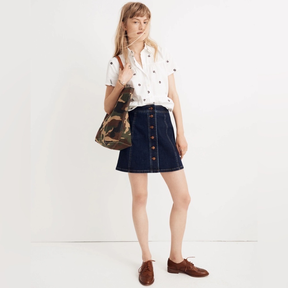 Madewell Stretch Denim A line Button-Front Mini Skirt 0